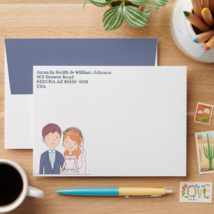 Simple, Cartoon-Iike Spouses Illustration Wedding Envelope