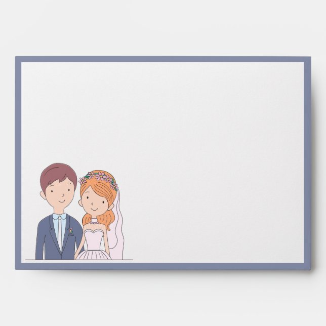 Simple, Cartoon-Iike  Spouses Illustration Wedding Envelope (Front)