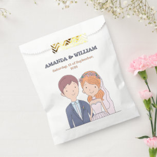 Simple, Cartoon-Iike Spouses Illustration Wedding Favour Bags