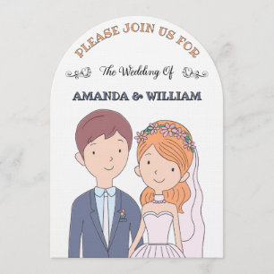 Simple, Cartoon-Iike  Spouses Illustration Wedding Invitation
