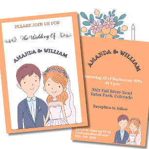 Simple, Cartoon-Iike  Spouses Illustration Wedding Invitation