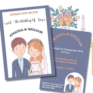 Simple, Cartoon-Iike  Spouses Illustration Wedding Invitation