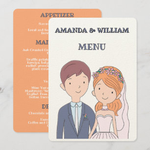 Simple, Cartoon-Iike Spouses Illustration Wedding  Menu