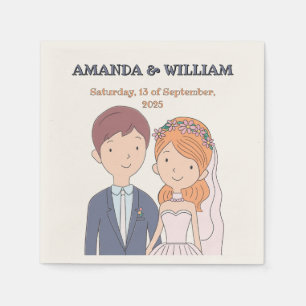 Simple, Cartoon-Iike Spouses Illustration Wedding Napkin
