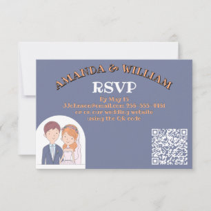 Simple, Cartoon-Iike Spouses Illustration Wedding RSVP Card