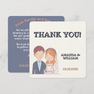 Simple, Cartoon-Iike Spouses Illustration Wedding  Thank You Card