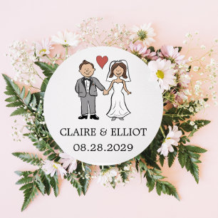 Simple Cartoon Wedding Classic Round Sticker