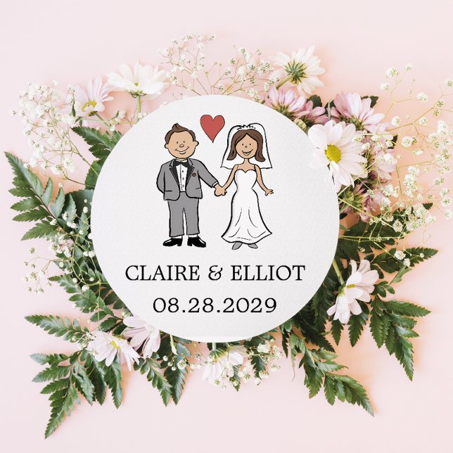Simple Cartoon Wedding Classic Round Sticker (Creator Uploaded)