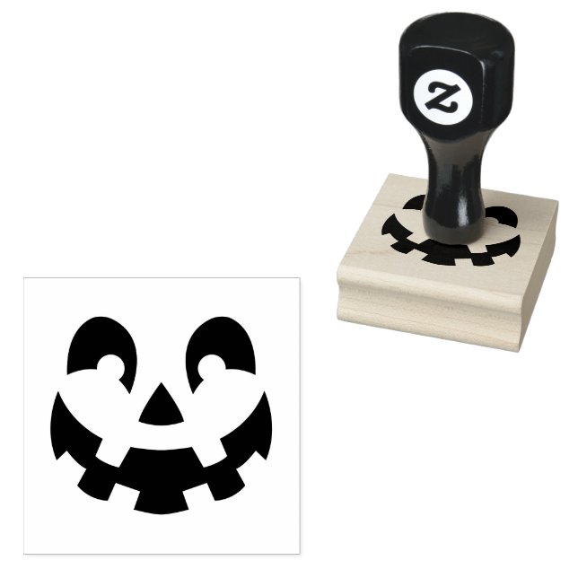 Simple Carved Pumpkin Face Silhouette Halloween Rubber Stamp (Stamped)