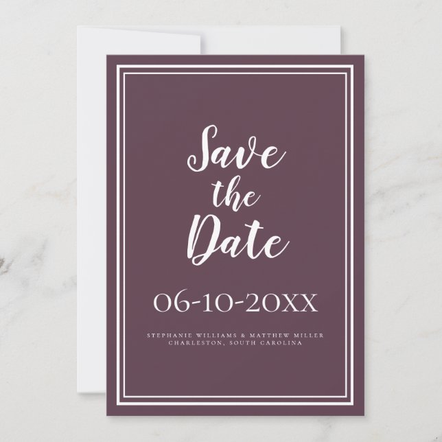 Simple Cassis Save The Date Wedding Calligraphy (Front)