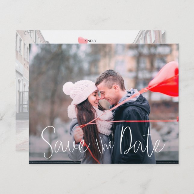 Simple Casual Script Wedding Photo Save the Date (Front/Back)