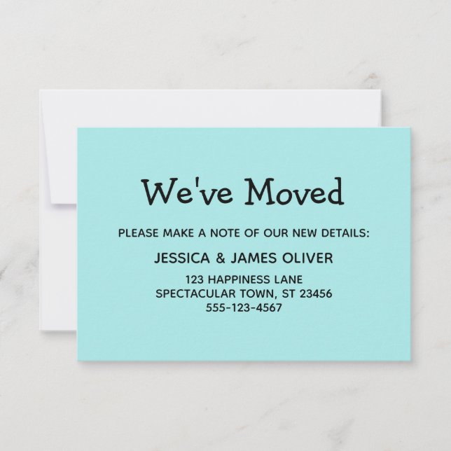 Simple, Casual, Turquoise "We've Moved" Card (Front)