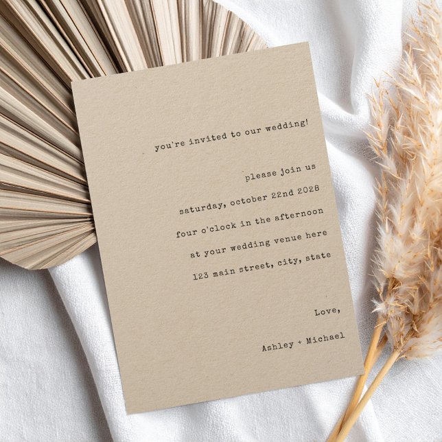 Simple Casual Typewriter Wedding Invitation (Creator Uploaded)