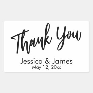 Simple Casual Typography Thank You Black & White Rectangular Sticker