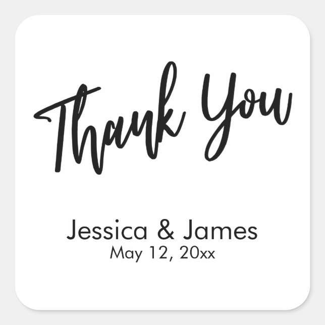 Simple Casual Typography Thank You Black & White Square Sticker (Front)