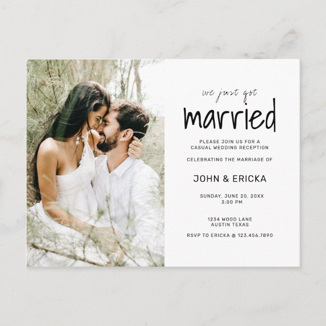 Simple Casual We Just Got Married Wedding Announcement Postcard (Front)