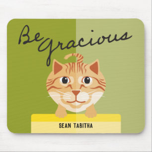 Simple Cat Illustration Be Gracious Olive Green Mouse Mat