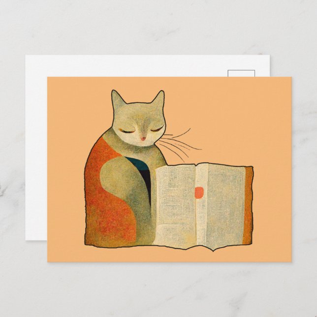 Simple Cat Reading a Book Postcard (Front/Back)
