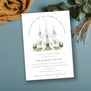 Simple Catholic Watercolor Church Bridal Shower Invitation
