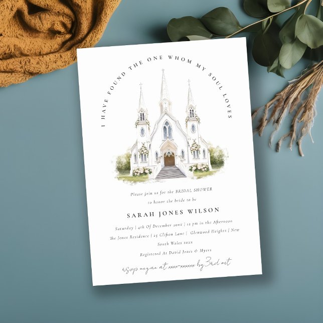 Simple Catholic Watercolor Church Bridal Shower Invitation (Creator Uploaded)