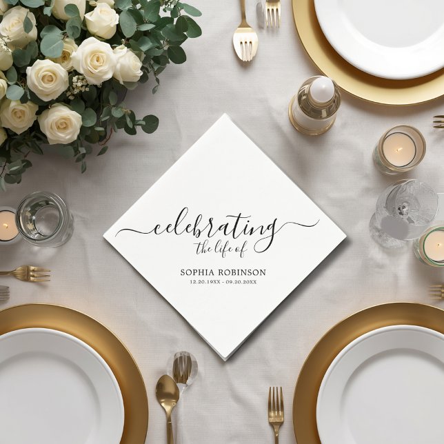 Simple Celebrating The Life Elegant Script Funeral Napkin (Creator Uploaded)