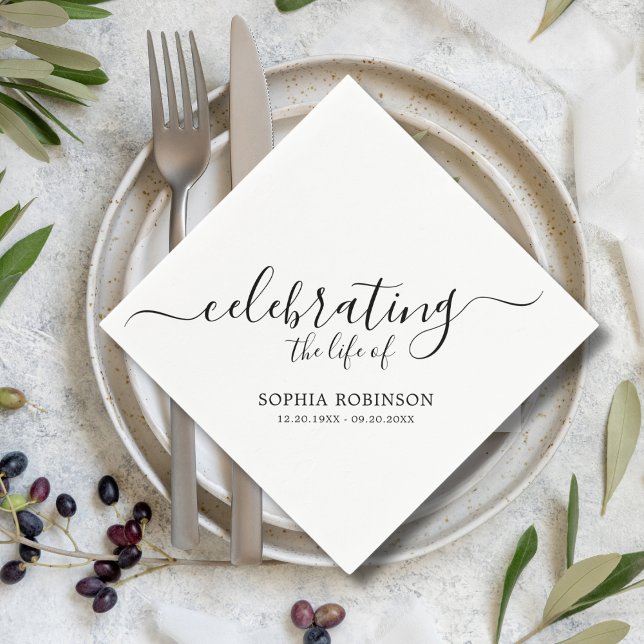 Simple Celebrating The Life Elegant Script Funeral Napkin (Creator Uploaded)