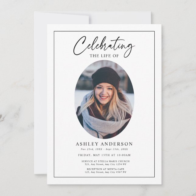 Simple Celebration of Life Black White Funeral Invitation (Front)