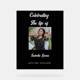 Simple Celebration of Life Funeral Memorial Photo Acrylic Sign