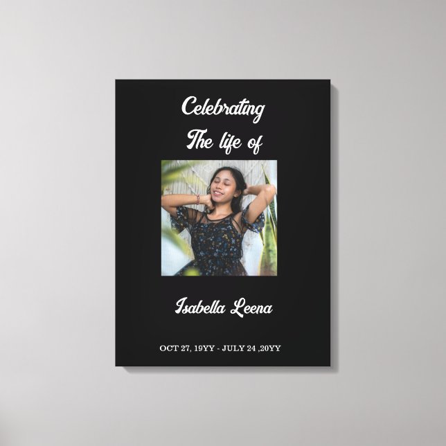 Simple Celebration of Life Funeral Memorial Photo Canvas Print (Front)