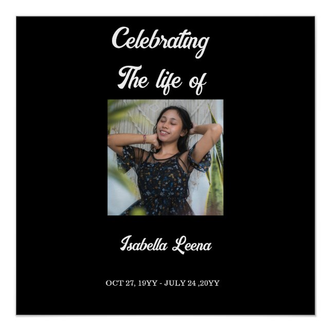 Simple Celebration of Life Funeral Memorial Photo Poster (Front)