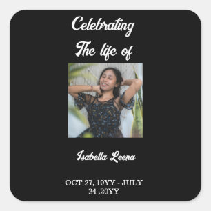 Simple Celebration of Life Funeral Memorial Photo Square Sticker