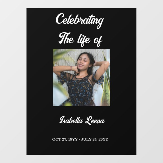 Simple Celebration of Life Funeral Memorial Photo Window Cling (Sheet)