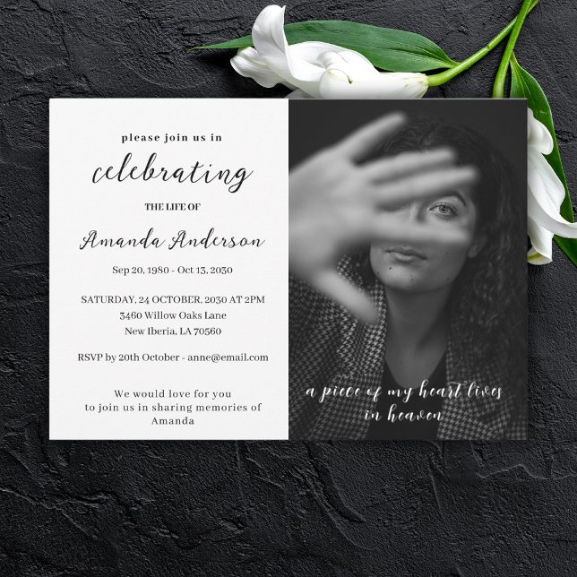 Simple  Celebration of Life Memorial Funeral Photo Invitation (Creator Uploaded)