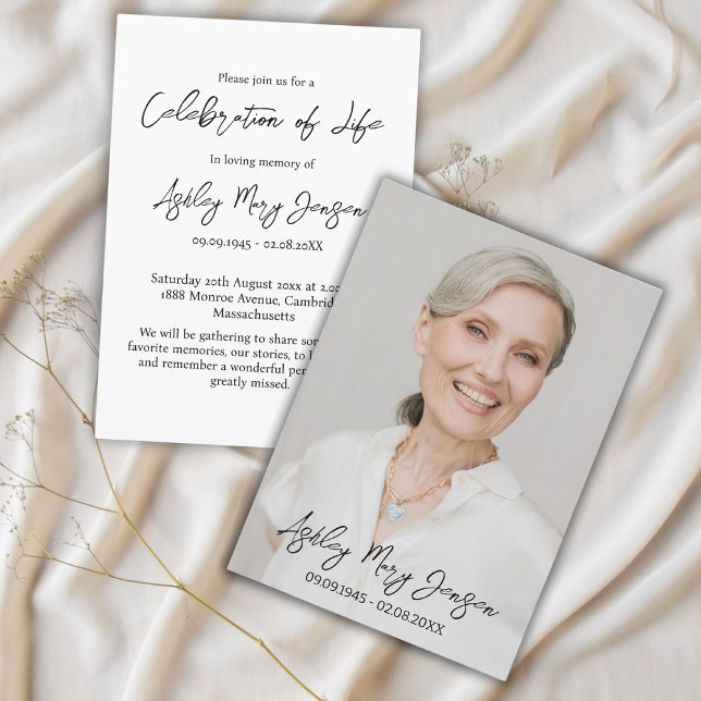 Simple Celebration of Life Photo Funeral Invitation (Creator Uploaded)