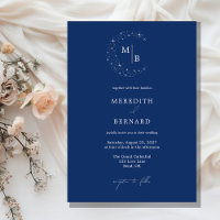 Simple Celestial Elegant Blue Monogram Wedding