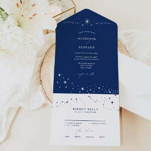 Simple Celestial Elegant Wedding Blue All In One Invitation