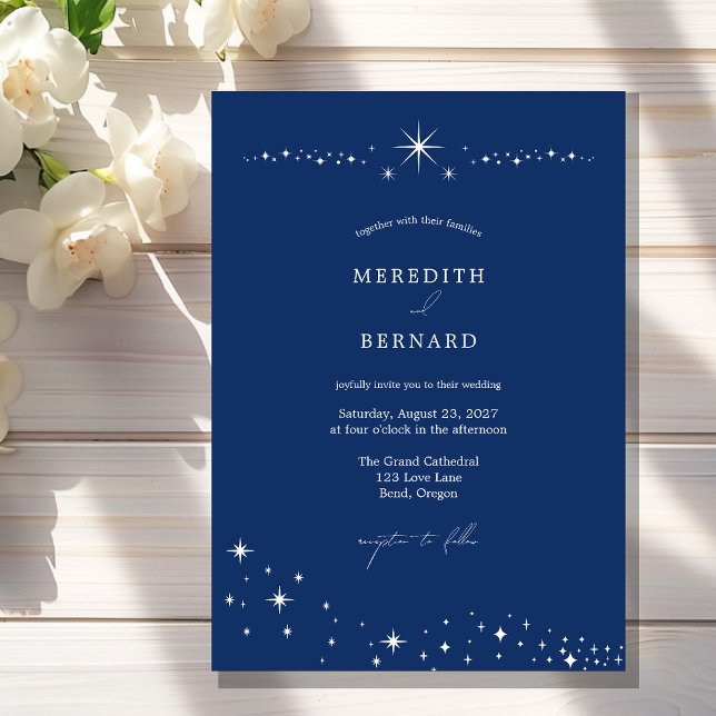 Simple Celestial Elegant Wedding Navy Blue  Invitation (Creator Uploaded)