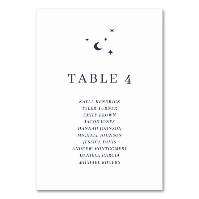 Simple Celestial Table Number with Guest Name (Front)