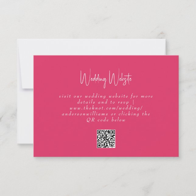 Simple Cerise Wedding QR Code Website Enclosure RSVP Card (Front)