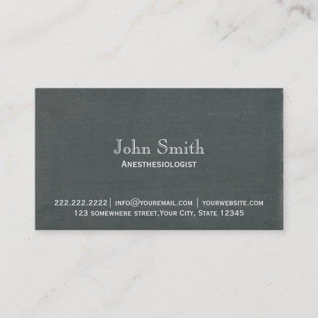 Simple Chalkboard Anaesthesiologist Business Card (Front)