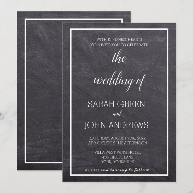 Simple Chalkboard Calligraphy Wedding Invitation (Front/Back)
