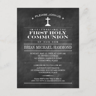 Simple Chalkboard First Holy Communion Invitation