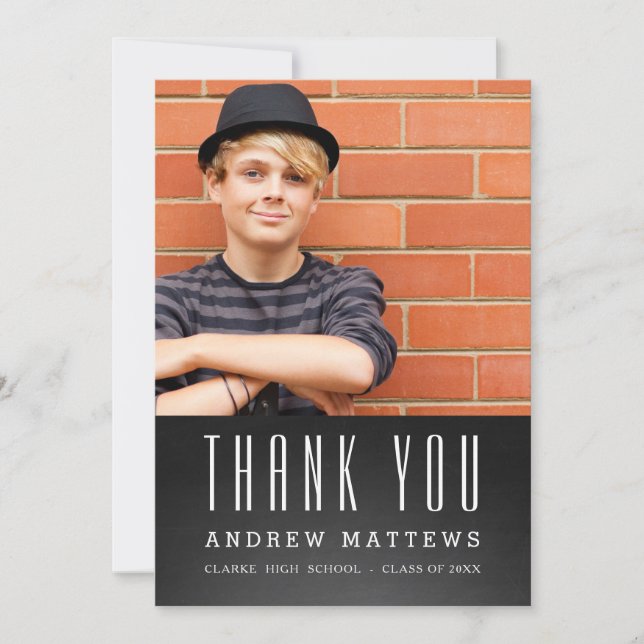 Simple Chalkboard Photo Graduation Thank You Card (Front)
