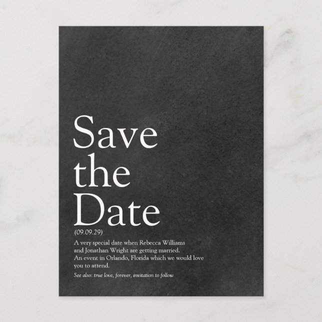 Simple Chalkboard Save the Date Definition Postcard (Front)