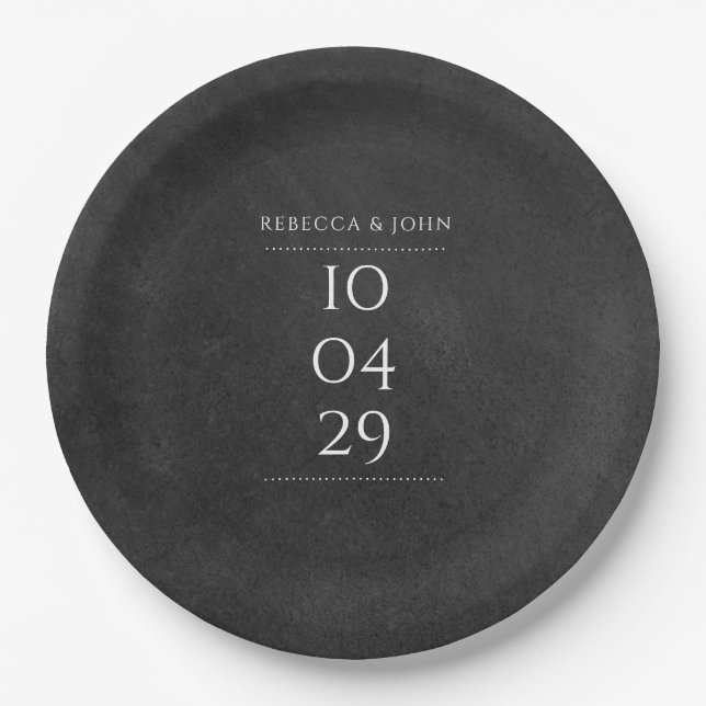 Simple Chalkboard Special Date Wedding Paper Plate (Front)