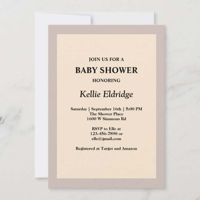 Simple Champagne Framed Baby Shower Invitation (Front)