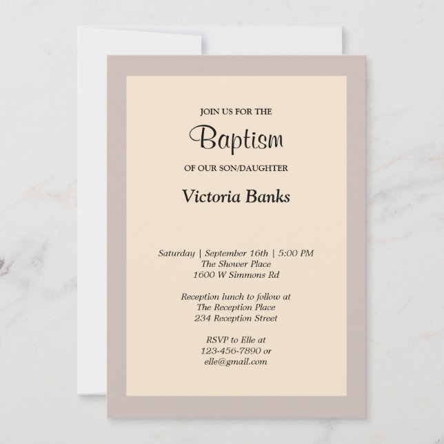 Simple Champagne Framed Baptism Invitation (Front)