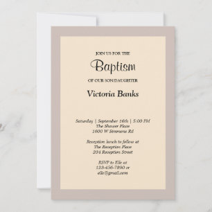 Simple Champagne Framed Baptism Invitation