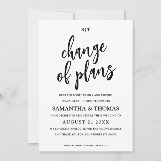 Simple Change Of Date Wedding Announcement (Front)