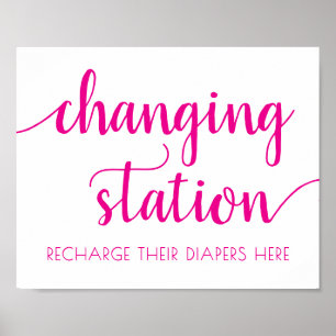 Simple Changing Station   Hot Pink Party Event Poster